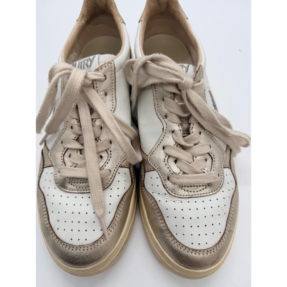 Autry Medalist Low White Metallic Gold Leather Sneakers Size 40